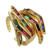 Cubic Zirconia Micro Pave Brass Finger Ring, gold color plated, fashion jewelry & micro pave cubic zirconia & for woman, multi-colored US Ring 
