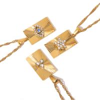 Edelstahl Schmuck Halskette, 304 Edelstahl, mit Verlängerungskettchen von 5, 18K vergoldet, Modeschmuck & für Frau & mit Strass, goldfarben, 13x22mm, Länge:40 cm, verkauft von PC