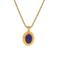 Stainless Steel Jewelry Necklace, 304 Stainless Steel, with Lapis Lazuli, with 5 extender chain, 18K gold plated, fashion jewelry & for woman cm 