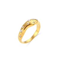 Cubic Zirconia Stainless Steel Finger Ring, 304 Stainless Steel, with Cubic Zirconia, Vacuum Ion Plating & for woman, golden, 6mm 