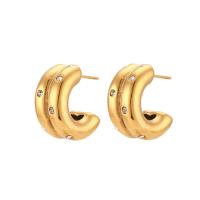 Edelstahl Stud Ohrring, 304 Edelstahl, Vakuum-Ionen-Beschichtung, für Frau & mit Strass, goldfarben, 10mm, verkauft von Paar