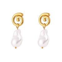 Stainless Steel Drop Earring, 304 Stainless Steel, with Plastic Pearl, Vacuum Ion Plating, for woman, white 