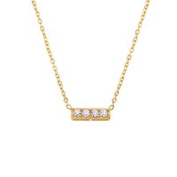 Stainless Steel Jewelry Necklace, 304 Stainless Steel, with 5cm extender chain, Rectangle, Vacuum Ion Plating, for woman & with rhinestone, golden Approx 40 cm 