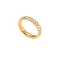 Cubic Zirconia anillo de dedo de acero inoxidable, acero inoxidable 304, con cúbica circonia, Recubrimiento iónico al vacío, diverso tamaño para la opción & para mujer, dorado, 3.5x22.3mm, Vendido por UD