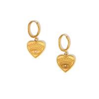 Stainless Steel Drop Earring, 304 Stainless Steel, Heart, Vacuum Ion Plating, for woman & with rhinestone, golden 