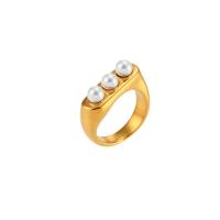 Edelstahl Fingerring, 304 Edelstahl, mit Perlen, Vakuum-Ionen-Beschichtung, verschiedene Größen vorhanden & für Frau, goldfarben, 17x25.3mm, verkauft von PC