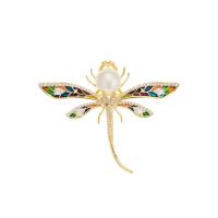 Cubic Zirconia Brooch, Brass, with Plastic Pearl, Dragonfly, micro pave cubic zirconia & for woman & enamel 