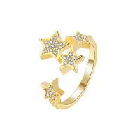 Cubic Zirconia Micro Pave Brass Finger Ring, Star, plated, Adjustable & fashion jewelry & micro pave cubic zirconia & for woman 13mm, US Ring .5 