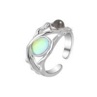 Brass Finger Ring, with Sea Opal, platinum color plated, Adjustable & fashion jewelry & for woman, 11mm, US Ring .5 