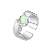 Brass Finger Ring, with Sea Opal, platinum color plated, Adjustable & fashion jewelry & for woman, platinum color, 8.3mm, US Ring 