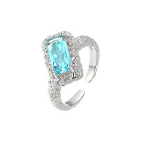 Cubic Zircon Brass Finger Ring, with Cubic Zirconia, Rectangle, platinum color plated, Adjustable & fashion jewelry & for woman, 8.6mm, US Ring 
