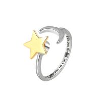 Brass Finger Ring, Moon and Star, plated, Adjustable & fashion jewelry & for woman, 9.5mm, US Ring 