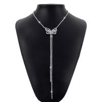 Fashion Fringe Necklace, Zinc Alloy, Butterfly, plated, fashion jewelry & for woman & with rhinestone .53-20.66 Inch 