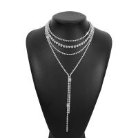 Fashion Multi Layer Necklace, Zinc Alloy, plated, multilayer & for woman & with rhinestone .56-18.5 Inch 