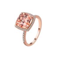 Cubic Zirconia Micro Pave Brass Finger Ring, Square, rose gold color plated, fashion jewelry & micro pave cubic zirconia & for woman, rose gold color, 12mm, US Ring 