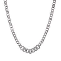 Collar de la joyería de titanio, Partículas de acero, unisexo & con diamantes de imitación, color original, longitud:aproximado 45-50 cm, Vendido por UD