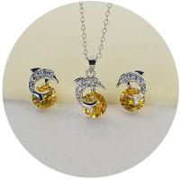 Cubic Zirconia Micro Pave Brass Jewelry Sets, earring & necklace, Dolphin, platinum plated, 2 pieces & micro pave cubic zirconia & for woman Approx 40 cm 