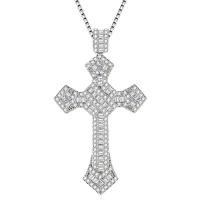 Rhinestone Brass Necklace, Cross, plated, box chain & for woman & with rhinestone Approx 45 cm 