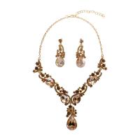 Crystal Jewelry Sets, Zinc Alloy, earring & necklace, with Crystal, plated, 2 pieces & for woman, Champagne, 255mm, 60mm 