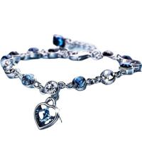 Austrian Crystal Bracelets, Zinc Alloy, with Austrian Crystal, with 5cm extender chain, Heart, silver color plated, for woman & with rhinestone Approx 18 cm 