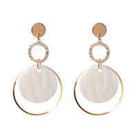 White Shell Earrings, with Zinc Alloy, Geometrical Pattern, plated, for woman & with rhinestone & hollow 