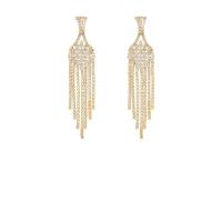 Fashion Fringe Earrings, Brass, Geometrical Pattern, gold color plated, micro pave cubic zirconia & for woman 