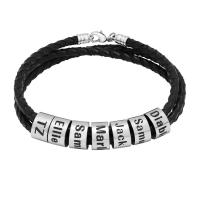 PU Leather Cord Bracelets, with 304 Stainless Steel, with letter pattern & for man 63-68mm 