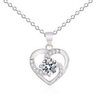 Sterling Silver Rhinestone Pendants, 925 Sterling Silver, Heart, DIY & for woman & with rhinestone & hollow 