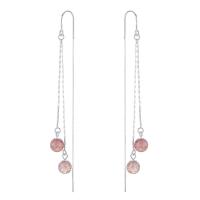 Sterling Silver Thread Through Earrings, 925 Sterling Silver, with Gemstone & for woman, silver color, 120mm 