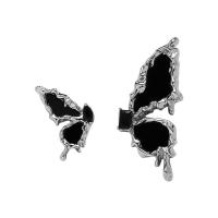 Asymmetric Earrings, Zinc Alloy, with Plank, Butterfly, silver color plated, fashion jewelry & for woman, 2*1cm,8.9*1.8cm 