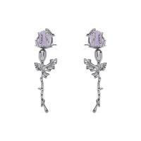 Resin Zinc Alloy Earring, with Resin & Brass & Iron, Rose, silver color plated, fashion jewelry & for woman 