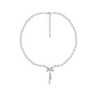 Collar de perlas de plástico, aleación de zinc, con Perlas plásticas, con 2.36inch extender cadena, chapado en color de plata, Joyería & micro arcilla de zirconia cúbica & para mujer, longitud:aproximado 15.75 Inch, Vendido por UD