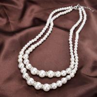 Natural Freshwater Pearl Long Necklace, Plastic Pearl, with Zinc Alloy, with 2.76inch extender chain, silver color plated, Double Layer & fashion jewelry & for woman & with rhinestone, white Approx 19.69 Inch, Approx 17.72 Inch 
