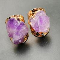 Quartz Finger Ring, Amethyst, with Brass, gold color plated, fashion jewelry & for woman 