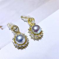 Boucles d'oreilles d'eau douce de Perle , perles Akoya cultivées, avec laiton, Placage de couleur d'or, bijoux de mode & pour femme & avec strass, 8-9mm, Vendu par paire