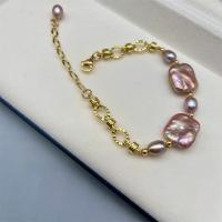 bracelet en laiton de perle d'eau douce cultivée, avec laiton, Placage de couleur d'or, bijoux de mode & pour femme, 6-7mm Environ 7.5 pouce, Vendu par PC