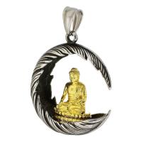 Stainless Steel Pendants, 316 Stainless Steel, Buddha, plated, fashion jewelry & DIY & blacken, two different colored 