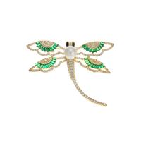 Plastic Pearl Brooch, Brass, with Plastic Pearl, Dragonfly, fashion jewelry & micro pave cubic zirconia & for woman, golden 