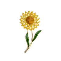 Cubic Zirconia Brooch, Brass, Sunflower, fashion jewelry & micro pave cubic zirconia & for woman, golden 