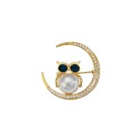 Plastic Pearl Brooch, Brass, with Plastic Pearl, fashion jewelry & micro pave cubic zirconia & for woman 