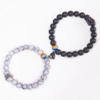 Gemstone Bracelets, with Magnet, 2 pieces & Unisex, 8mm Approx 6.6-8.2 Inch 