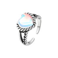 Brass Finger Ring, with Sea Opal, Heart, silver color plated, vintage & Adjustable & for woman, 13.2mm, US Ring .5 