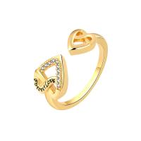 Cubic Zirconia Micro Pave Brass Finger Ring, Heart, plated, Adjustable & micro pave cubic zirconia & for woman 8.8mm, US Ring .5 