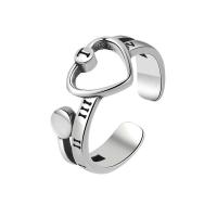 Brass Finger Ring, Heart, silver color plated, Adjustable & for woman & hollow, silver color, 9.8mm, US Ring 