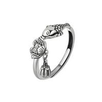Палец кольцо-латунь, Латунь, Рыба, плакирован серебром, Винтаж & Регулируемый & Женский, серебряный, 7.4mm, размер:10, продается PC