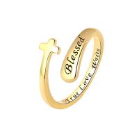 Brass Finger Ring, Cross, plated, Adjustable & for woman 11.6mm, US Ring .5 