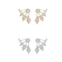 Rhinestone Brass Stud Earring, Geometrical Pattern, plated, for woman & with rhinestone 