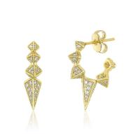 Rhinestone Brass Stud Earring, Triangle, plated, for woman & with rhinestone 26mm 
