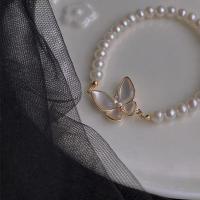 bracelet en laiton de perle d'eau douce cultivée, avec laiton, bijoux de mode & pour femme, blanc, 5-6mm Environ 7.5 pouce, Vendu par PC