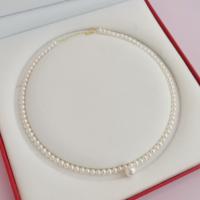Freshwater Pearl Brass Necklace, with Brass, with 1.57inch extender chain, fashion jewelry & for woman, white, 4-5mm,9mm Approx 15.75 Inch 